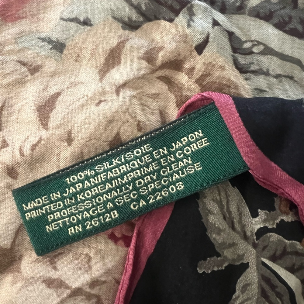Ralph Lauren Black Floral Silk Scarf with Pink, Cream and Red Roses - Picture 4 of 10